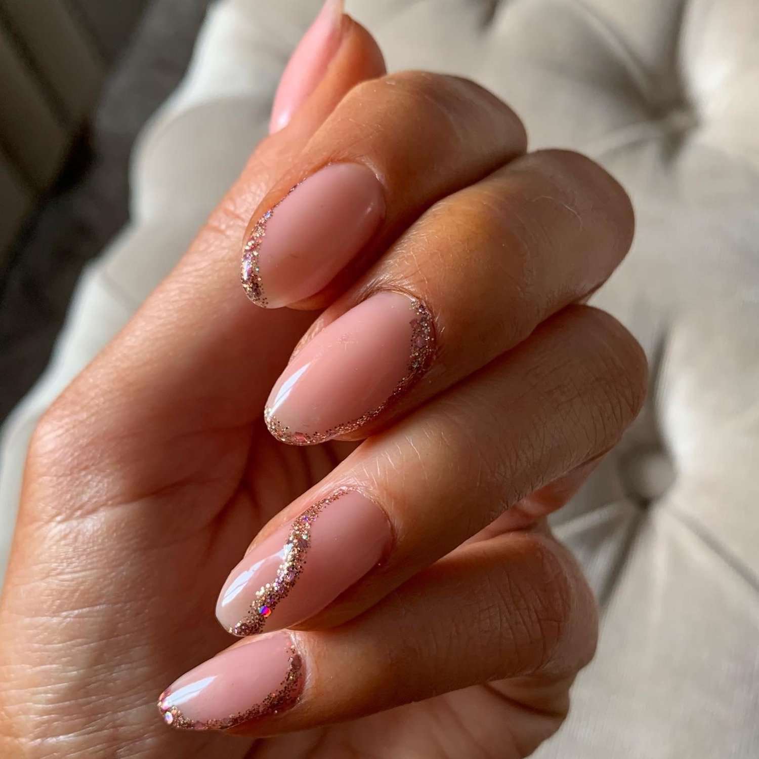 Manicure with subtle rose gold sequin accents