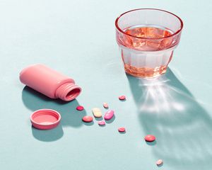 supplements and glass of water