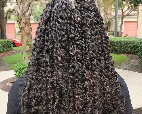 Back view of long passion twists by creator Kailyn Rogers