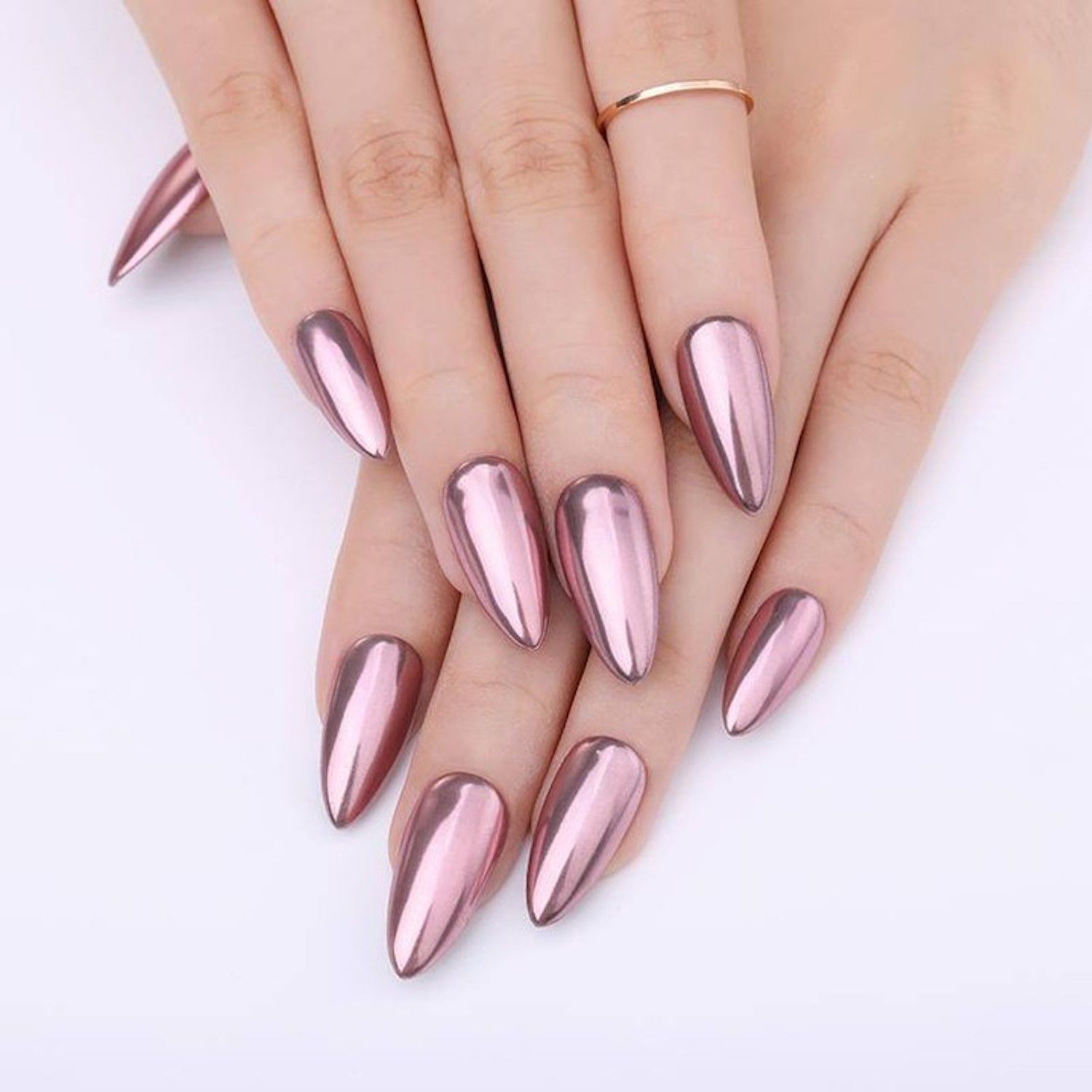 Rose gold chrome nails