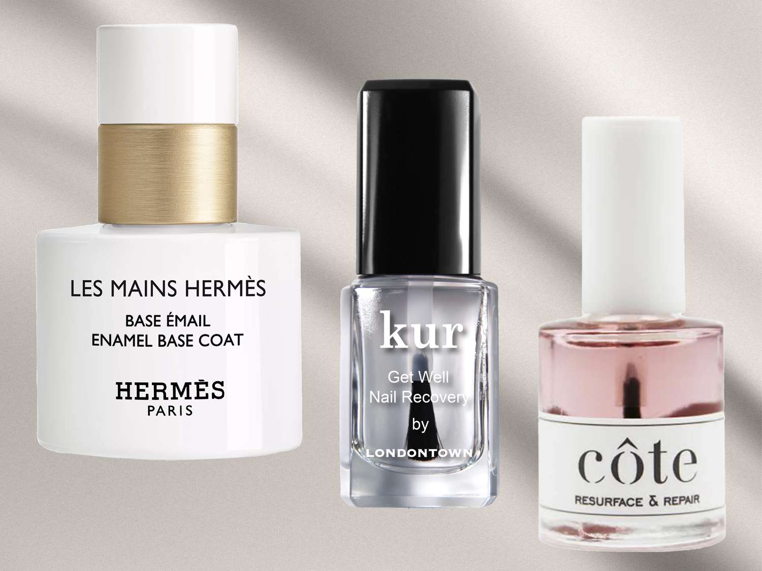 A collage of the best base coats on a gray background