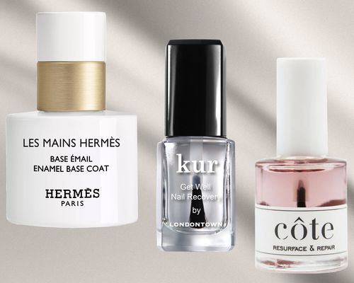 A collage of the best base coats on a gray background