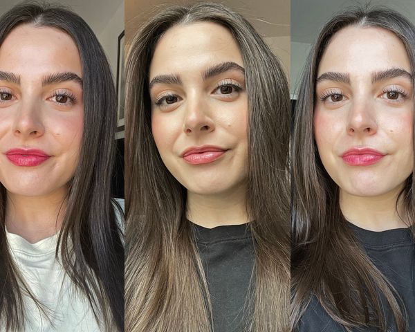 Woman wearing three different lip oils 