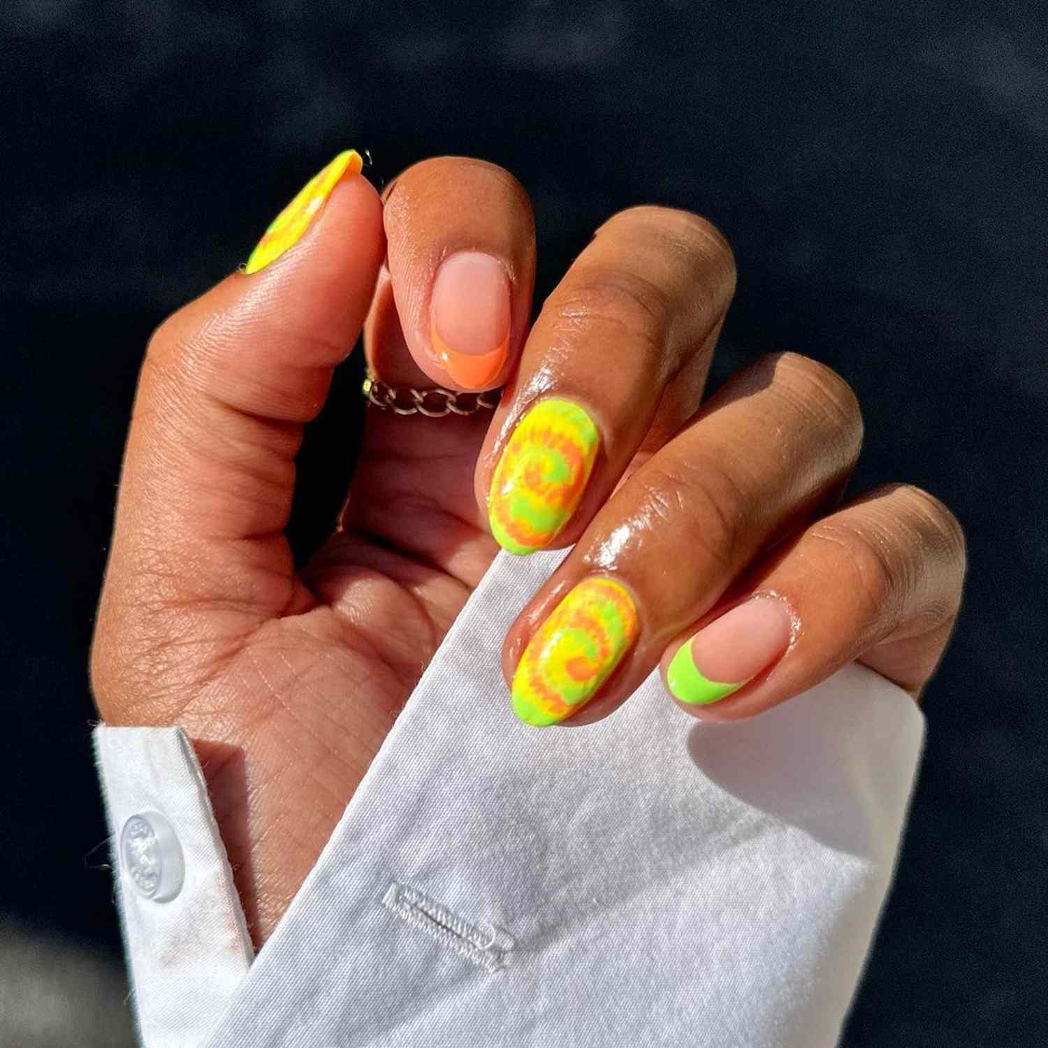 Bright Sunshiney Tie Dye Nails - Byrdie Tie Dye Nails 