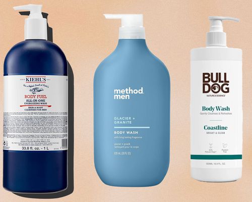 collage of body washes for men