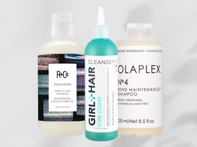 Collage of shampoos we recommend on a gray background