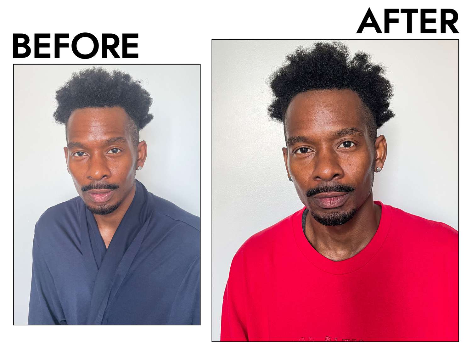 A person's hair before and after using Ceremonia AÃ§ai Style Refresher