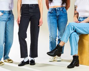 a group of women wearing petite jeans