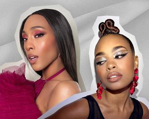 MJ Rodriguez and Zaria wearing holiday makeup trends 