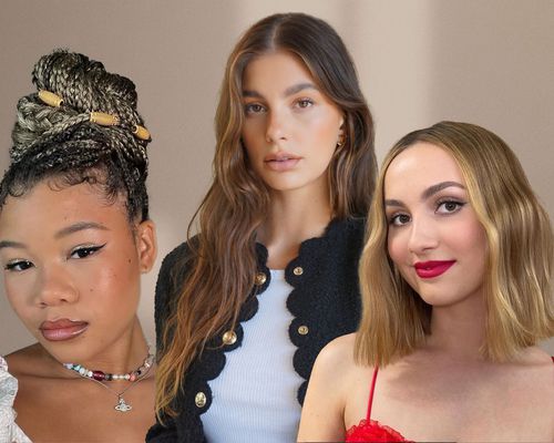 Compilation of Storm Reid, Camila Morrone, and Maude Apatow with balayage hair.