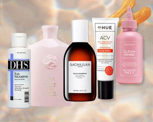 Best shampoos with salicylic acid collaged against colorful water background