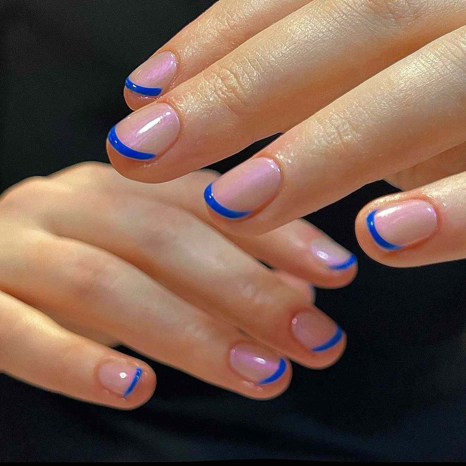 Cobalt French manicure with opal base