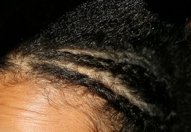 close up of first two rows of cornrows