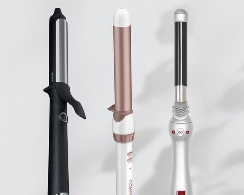 Assortment of the best curling irons we recommend for fine hair on a white background