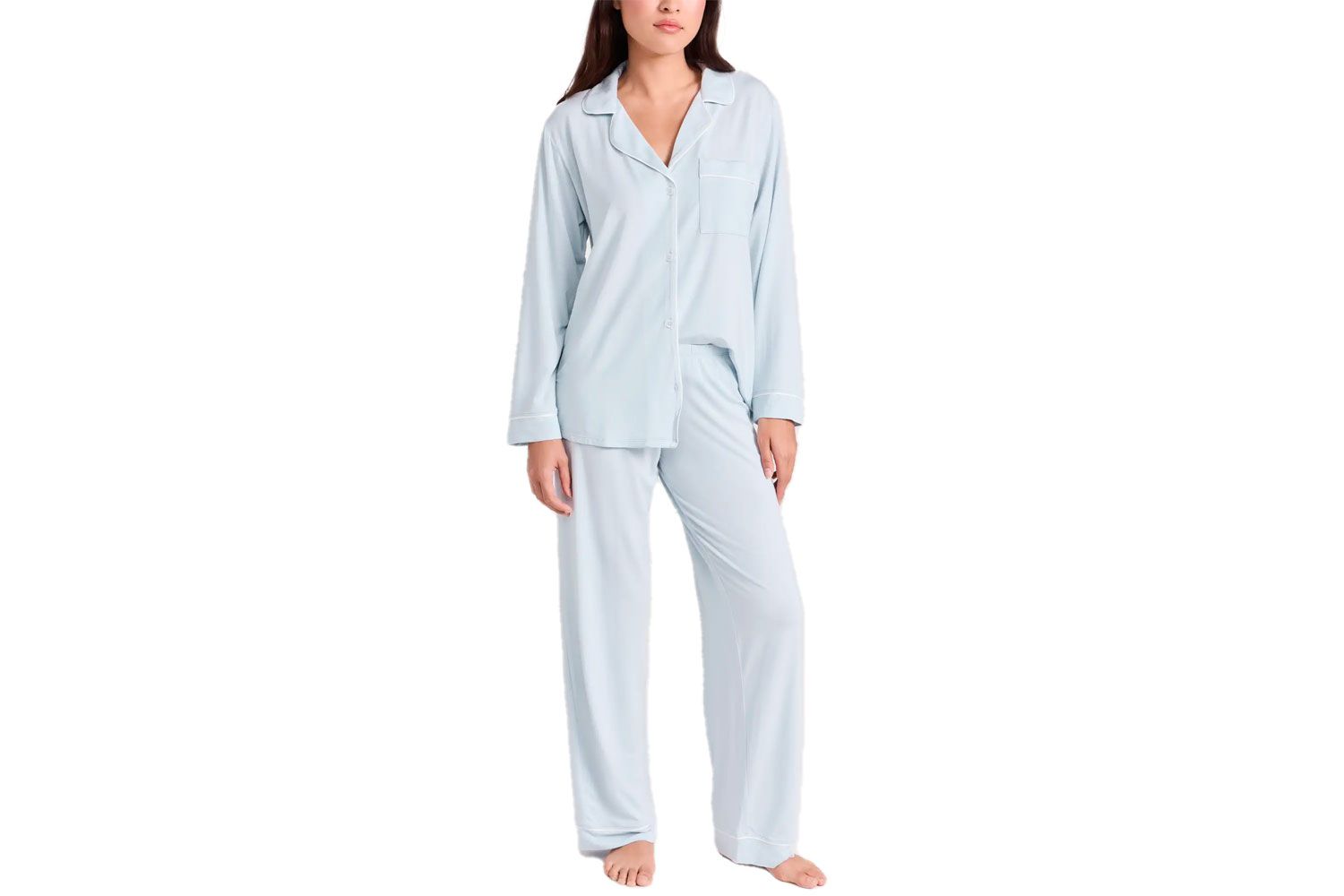 Shopbop Eberjey Gisele Modal Long PJ Set in Ice Blue/Ivory 