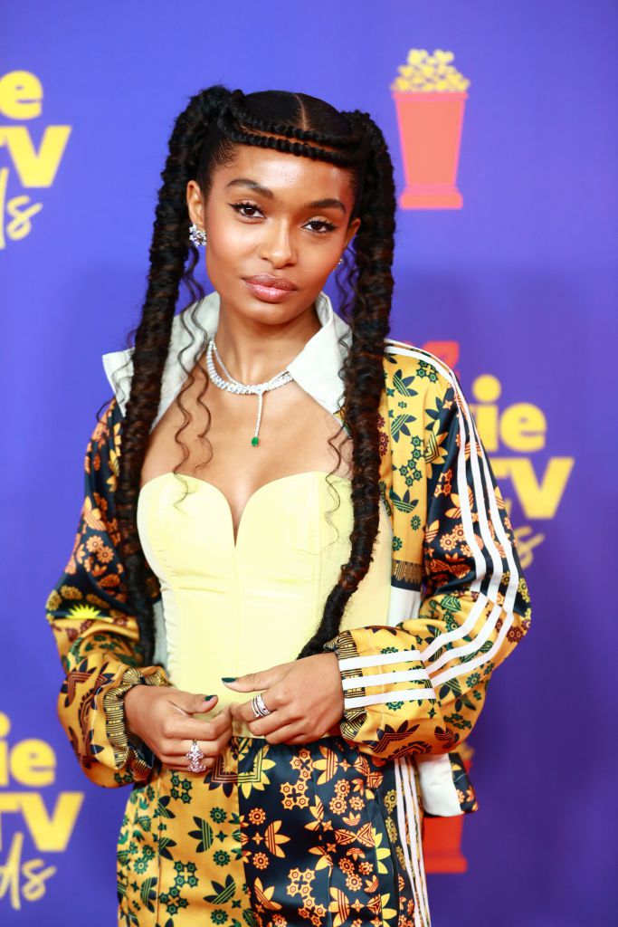 Yara Shahidi with a dramatic braided hairstyle