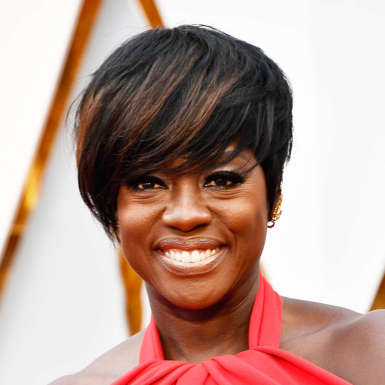 Viola Davis wears a pixie cut with long bangs