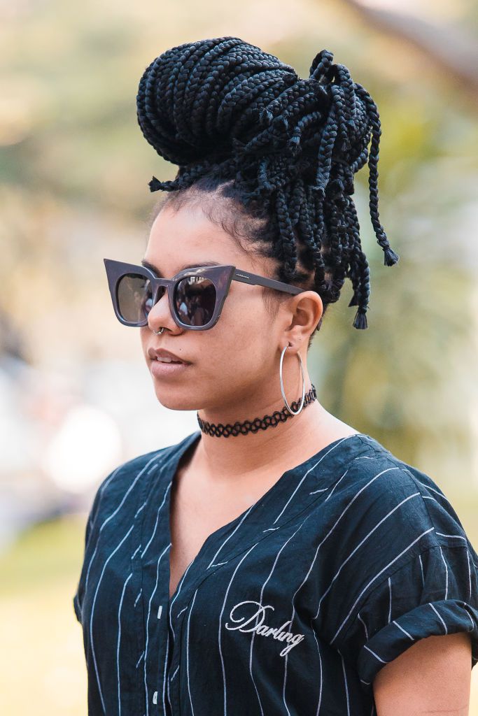 Woman with box braids bun