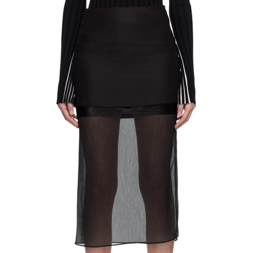 Helmut Lang Black Combo Midi Skirt on model styled with black skirt