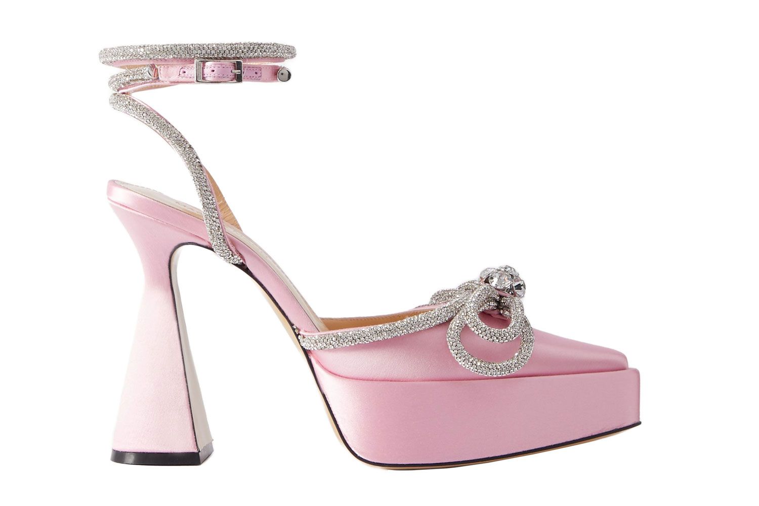 Mach & Mach Double Bow Crystal-Embellished Satin Platform Pumps