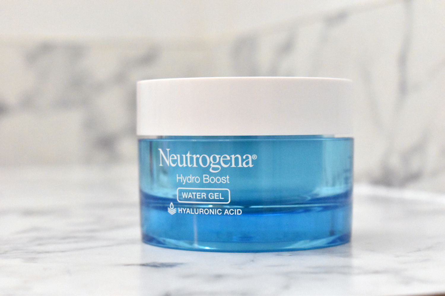 Lightweight Neutrogena Hydro Boost Water Gel on a marble table