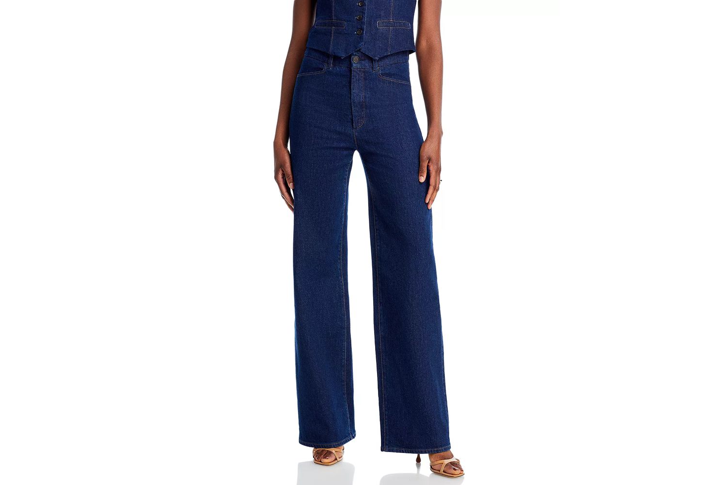 Bloomingdale's Paige Sasha Notch Back High Waist Wide Leg Trouser Jeans