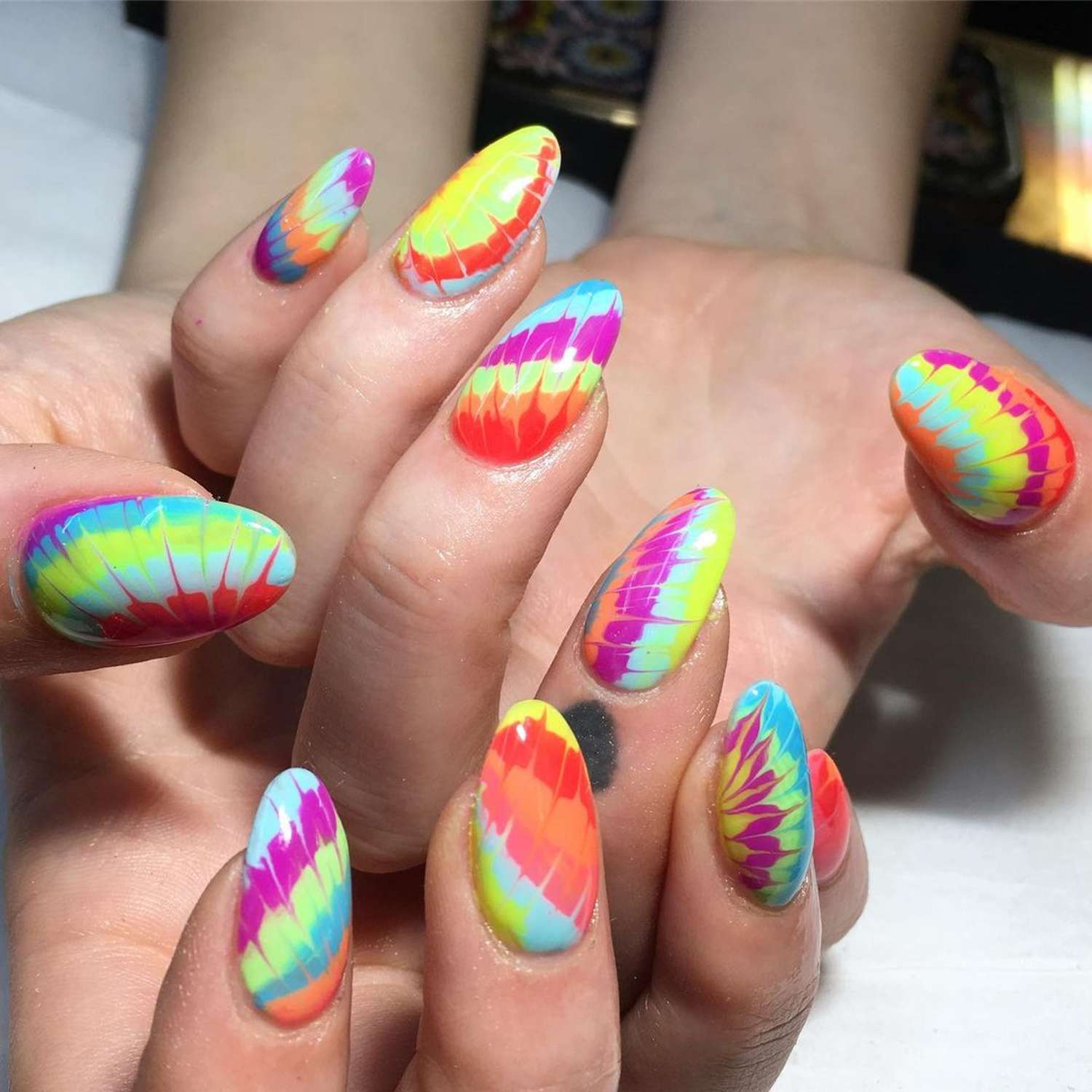 Pastel Neon Tie Dye Nails - Byrdie Tie Dye Nails 