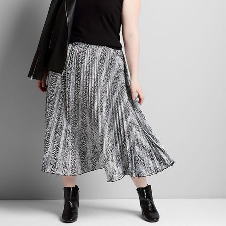 Mixed-Print Pleated Midi Skirt