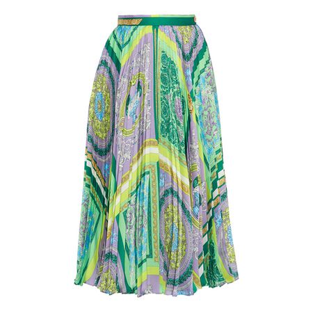 Pleated Heritage-Print Crepe Midi Skirt