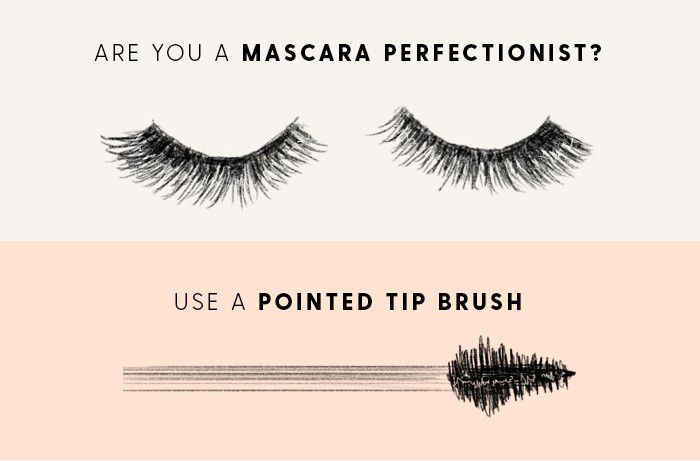 A graphic showing a pointed tip mascara brush