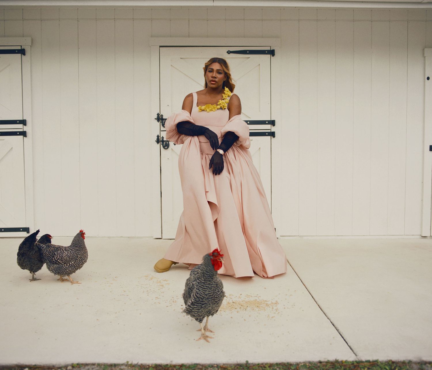 Serena Williams Pink Dress Black Gloves Chickens Farm