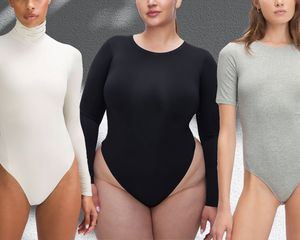 a side-by-side of women wearing bodysuits