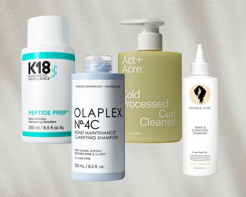 A selection of the Best Clarifying Shampoos collaged against a neutral background