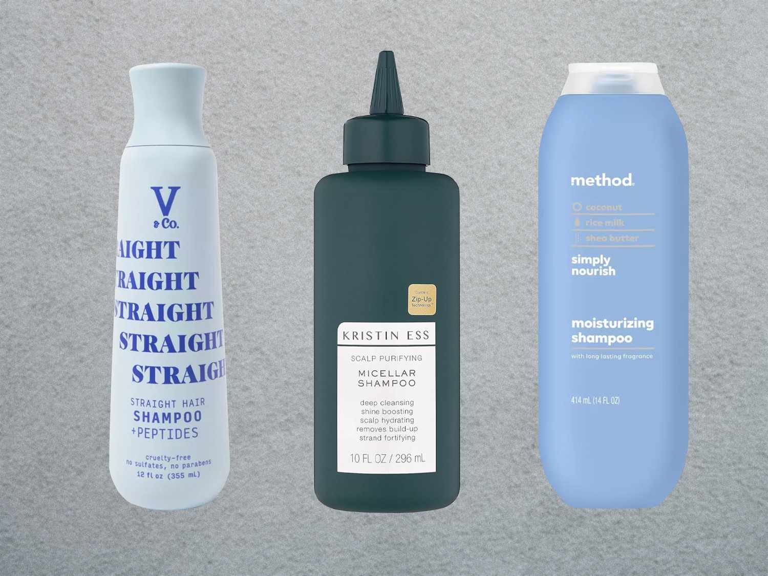 Three bottles of sulfate-free drugstore shampoos