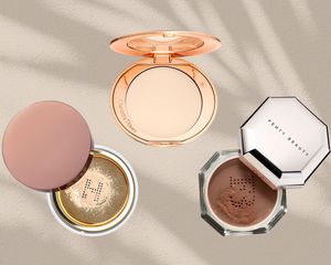 collage of the Best Setting Powders for Oily Skin on a neutral background