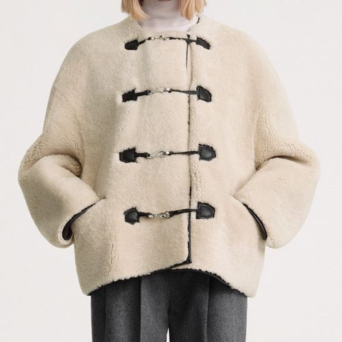 Toteme Teddy Shearling Clasp Jacket in off-white