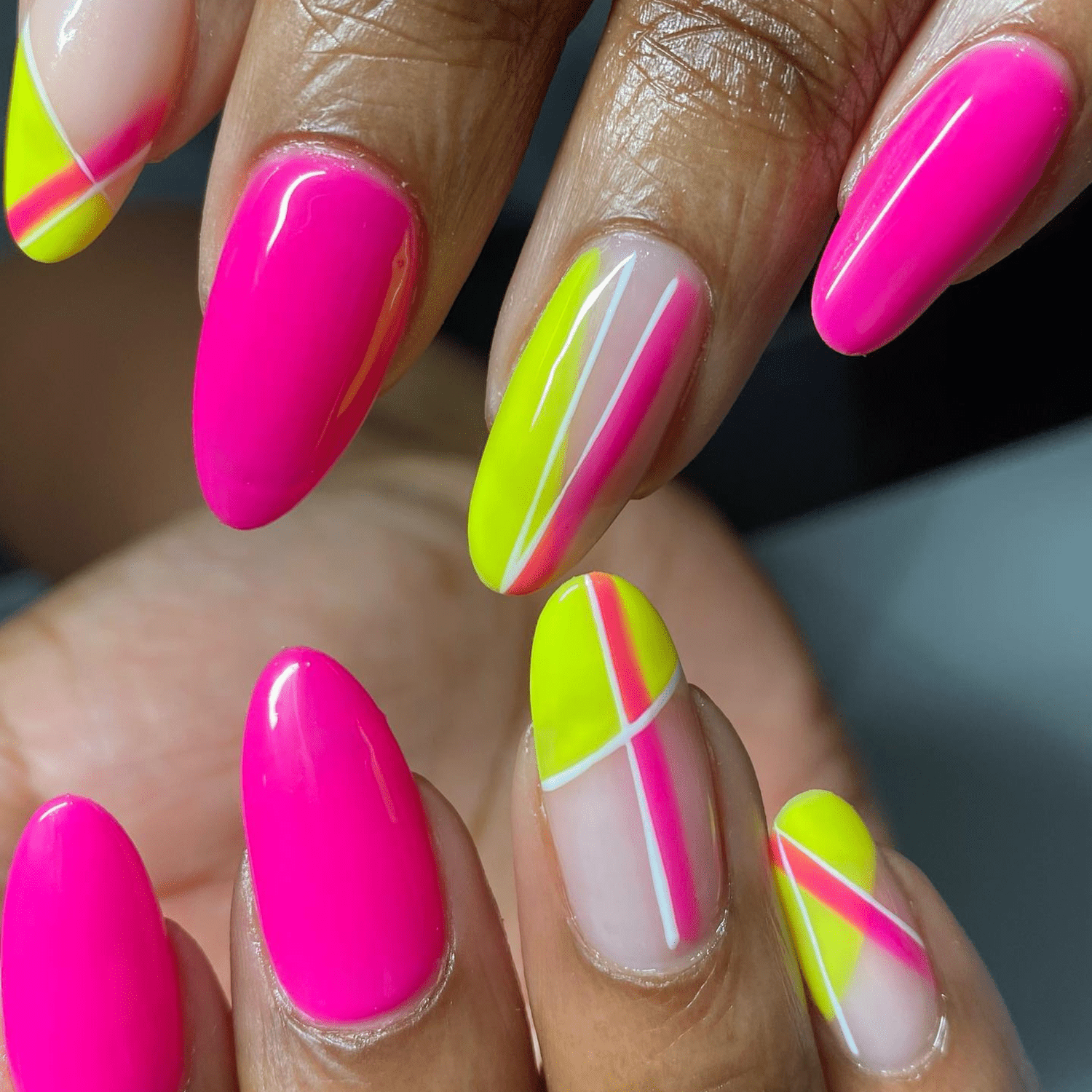 neon yellow and pink abstract design with negative space