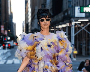 Cardi B wearing a floral dress