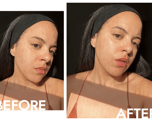 Byrdie editor Star Donaldson's skin before and after applying the Charlotte Tilbury Magic Water Cream