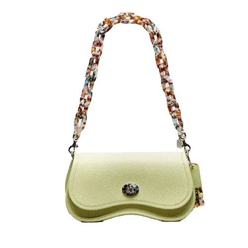 Coachtopia Wavy Dinky Bag in lime leather with colorful crossbody strap