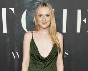 Dakota Fanning wearing a green dress.