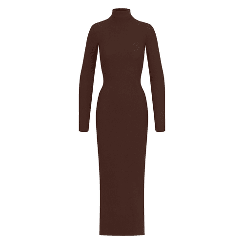 Eterne Long Sleeve Turtleneck Maxi Dress in chocolate brown