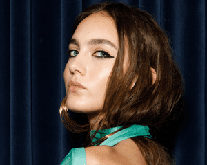  Model backstage with winged eyeliner ahead of the Luisa Spagnoli fashion show during the Milan Fashion Week Womenswear Spring/Summer 2024 on September 24, 2023 in Milan, Italy