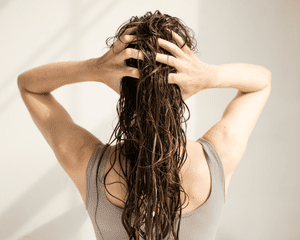 Close up of woman with wet hair