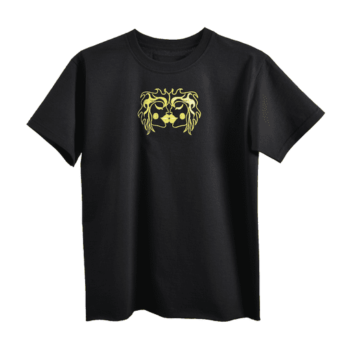 Jannike Sommar Embroidered Kissing T-Shirt in black with yellow embroidery