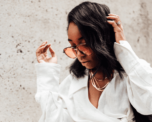 Close up of Black woman with lob haircut