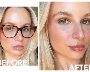 Byrdie writer Taylor Augustin before and after applying MAC's Squirt Plumping Gloss Stick to lips