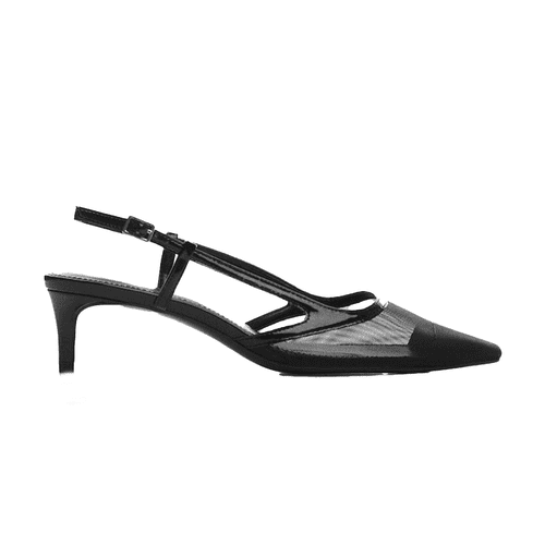 Mango Net Slingback Shoes in black with kitten heel