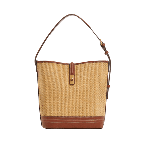 Mango Raffia-Effect Bucket Bag in natural combo