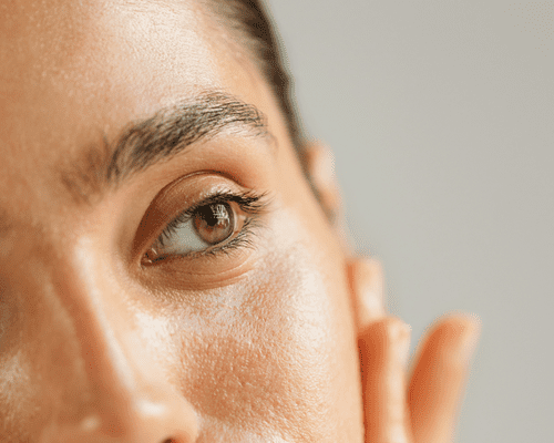 close up of woman's eyebrows shaded in